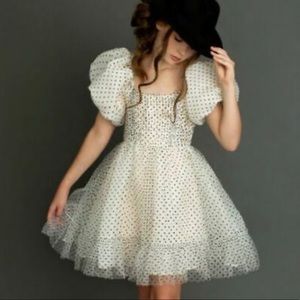 NWT Joyfolie Girls Glenn Dress Puff Sleeve Polka Dot Size 10